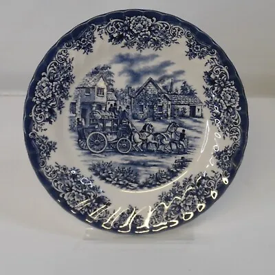 Buy Vintage Royal Stafford Fine Earthenware Stagecoach Blue/White Round Salad Plate • 17.26£