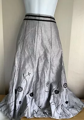 Buy Marks And Spencer Per Una Grey Floral Linen Mix Skirt Size 16 • 3.99£