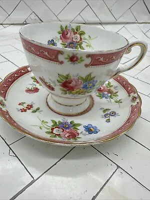 Buy Teacup And Saucer, Tuscan English Bone China, Pink, Floral, Lowestoft Pattern. • 19.30£