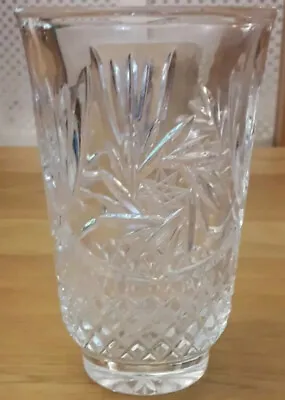 Buy Vintage Bohemian Crystal Cut Footed Glass Vase Etched Star Pattern Heavy 13 Cm • 9.99£