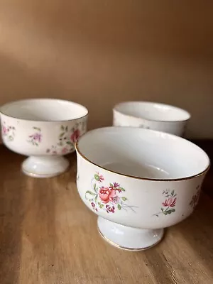 Buy ROYAL VICTORIA Fine Bone China England Footed Rose Design Dessert Bowls Gold Rim • 10£