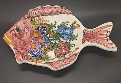 Buy Vintage Art Pottery Hand Painted Fish Shaped Floral Plate Dish Signed GH • 11.99£