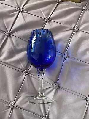 Buy VTG EMPOLI OPTIC COBALT BLUE GLASS GOBLET FLUTED RIM SWIRL STEM HAND BLOWN 8inch • 6.50£