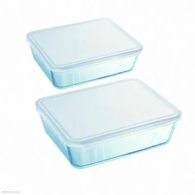 Buy Pyrex Rectangular Food Storage Glass Dish With Lid 2 Pieces Set - Clear 4L-1.5L • 18.95£