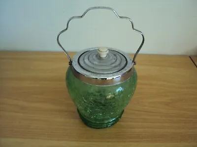 Buy A Vintage 1950's Green Crackle Glass Biscuit Barrel • 10£