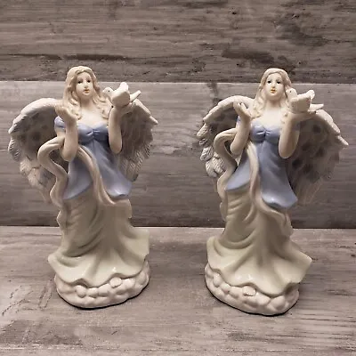 Buy Vintage Porcelain Angel Pair - Holding A Dove 8.5   Blue White Beautiful Wings • 13.45£