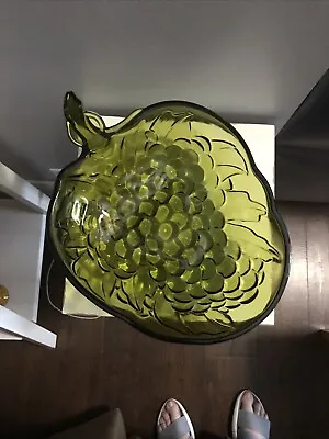 Buy Vintage 70s Indiana Glass Grapes Avocado Green Fruit Serving Salad Fruit Bowl • 9.49£