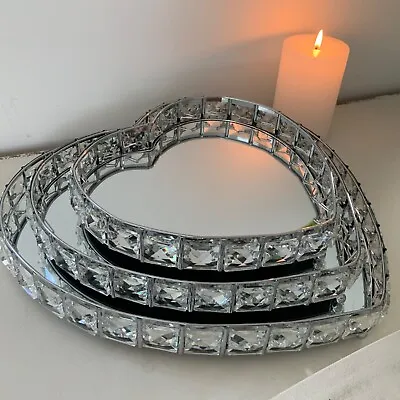 Buy Heart Crystal Edge Mirror Tray Decoration Candle Holder Table Plate Centrepiece • 54.99£