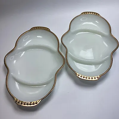 Buy 2 X Anchor Hocking Fire King Milk Glass Divided Dish Tray Gold Tone Trim 28cm • 19.99£