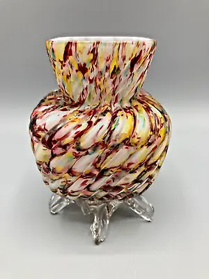 Buy Antique Bohemian Welz Multicoloured Ribbed Spatter Glass Vase -AT FAULT- • 1.99£