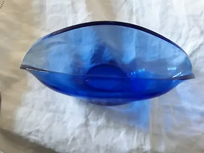 Buy Vintage 60's Blue Glass Dish Boat Shape Bowl Vase Posy By Sowerby  • 7.50£