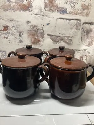 Buy MOIRA Vintage Pottery Stoneware England Lidded Pots Brown Glaze Set Of 4 • 7.99£