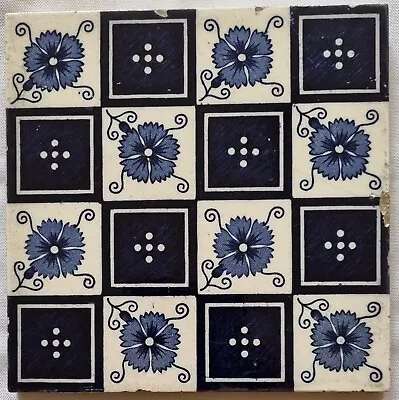 Buy English Chequered Blue & White Tile. • 49£