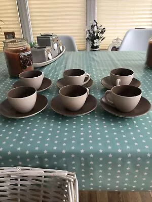 Buy 6 X Poole Pottery Twintone Mushroom & Sepia Cups And Saucers (espresso Size) • 9£