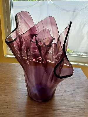 Buy Retro Modern Art 7” Amethyst Glass Hand Made Handkerchief Vase~Signed M. Green • 28.34£