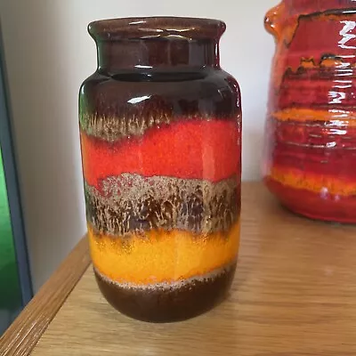 Buy Scheurich West German Lava Pottery Vase 231-15 Red Orange Bands On Brown Mint • 24.99£