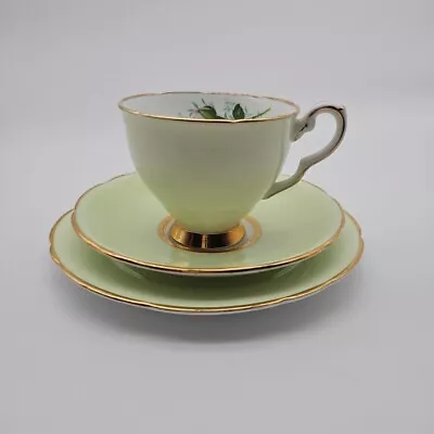 Buy Royal Stafford Tea Trio Light Green Lime With Floral Theme Bone China Vintage • 14.99£