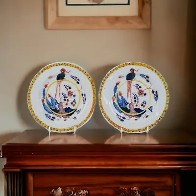 Buy Pair 18thC English Antique Polychrome Delftware Plates, Lambeth, London, C1730 • 595£