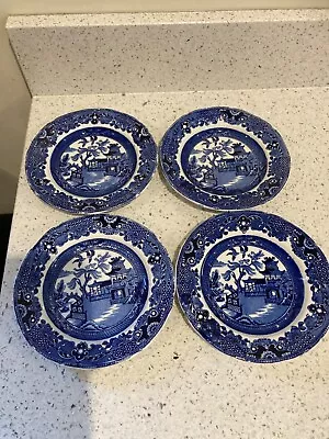 Buy Burleighware Willow Blie And White Plates X 4 • 10£