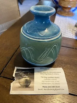 Buy Denise Bradley Signed Small Pottery Vase  Blue/green Glazed Studio Pottery • 24.07£