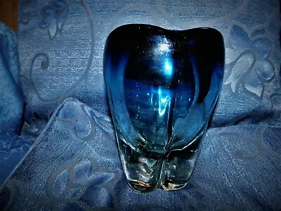 Buy Whitefriars Thick Heavy Glass Molar Vase Clear Base Cobalt Blue Top Uv Reactive • 75£