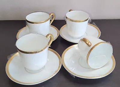 Buy Vintage Turin Bavaria Demitasse China 4 Cup/Saucers.  Art Deco. White/Gold Rim  • 38.36£