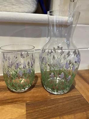 Buy Hand Painted Carafe And Glass Set With Lavender Design • 28£