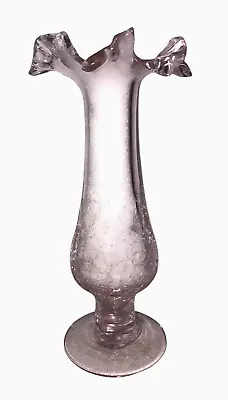 Buy Vintage Pink Crackle Glass Vase On Pedastal With Clipped Ruffled Top Rim • 8.56£