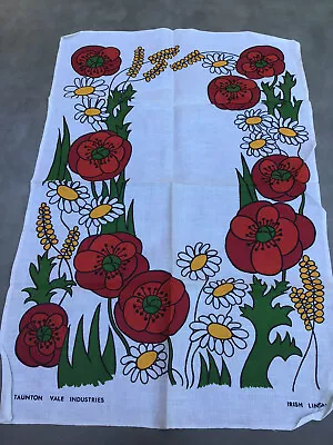 Buy Vintage Irish Linen Taunton Vale Industries Flower Print Tea Towel - Unused • 12.50£