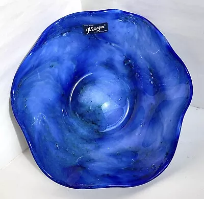 Buy Alicja Cobalt Blue Ombre Layered White Glass Ruffled Bowl 8  Hand Made Poland • 18.29£