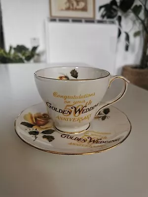 Buy Duchess Cup & Saucer Golden Wedding 50th Anniversary Fine Bone China Tea Set • 15£