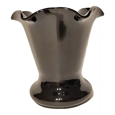 Buy Vintage Black Amethyst Glass Ruffled Fluted Edge 5   Vase Solid Smooth EUC • 19.27£