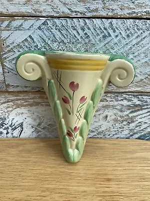 Buy Vintage Pottery Creamy Yellow Floral Design Wall Pocket Vase Sconce 6” Length • 16.99£