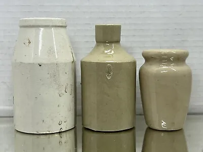 Buy (EH) Lot Of 3 Antique Stoneware Pottery Crock Jars Bottles Over 100 Yrs Old • 21.80£