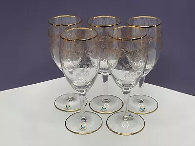 Buy Czech Bohemian Gold Rim And Floral Pattern Crystal Wine Glasses Set Of 5 • 70.78£