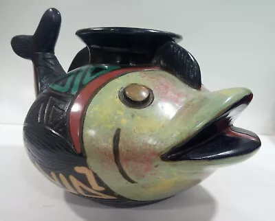 Buy Vintage Chulucanas Peruvian Pottery Vase Coloured Fish Pescado Colorido • 169£