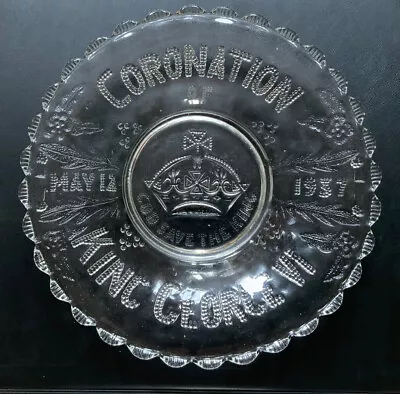 Buy Vintage King George VI Glass Coronation Plate May 12 1937 • 7.50£