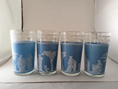 Buy Vintage Jeanette Wedgwood Blue And White Hellenic Glasses Set Of 4 • 23.58£