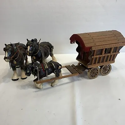 Buy MELBA WARE Pair Of Clydesdale Horses In Harness & Small Driving Horse & Caravan • 45£
