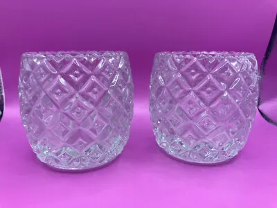 Buy Vintage Clear Diamond Cut Glass Votive Cup Candle Holder Set Of 2 • 6.61£