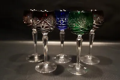 Buy Bohemian Crystal Cut To Clear Set Of Five Multi Color Hock Wine Glasses • 237.47£