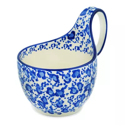 Buy Polish Pottery Bowl With Loop Handle 16 Oz Ceramika Artystyczna Blue Pips • 54.23£