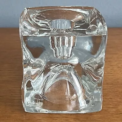 Buy Vintage Sklo Union Clear Glass Cube Candle Holder Rudolf Jurnikl, Rudolfova Hut • 14£
