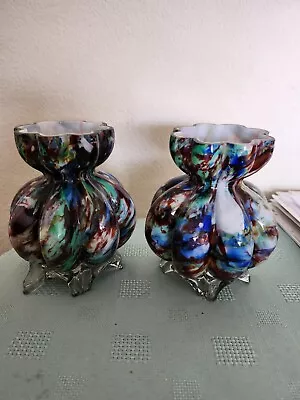 Buy Pair Of Art Nouveau Franz Welz Austria Spatter Cased Glass Vase - 5 Footed, 4.5” • 29.99£