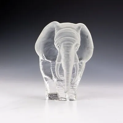 Buy Vintage Mats Jonasson - Clear & Frosted Glass Elephant Studio Glass Paperweight • 14.99£