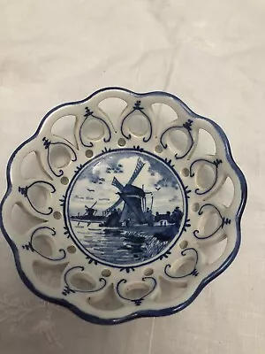 Buy Vintage Delft Ware Collectors Bowl Blue And White Pierced Edge • 8£