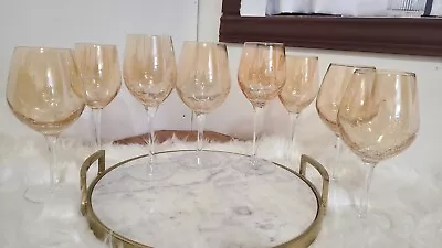 Buy Set Of 8 Pier 1 Imp Amber Gold Crackle Glass Stunning Wine Glasses Golden Luster • 77.09£