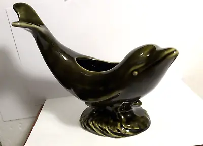 Buy Devonway Kingsbridge Pottery Dolphin On  A Wave  Bowl  Vase Dish Green Vintage • 19.99£