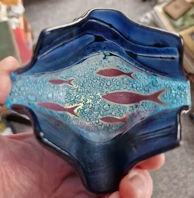 Buy Jo Downs Handmade Fused Art Glass Blue Fish Design Vase / Candle Holder 7.5cm • 19.99£
