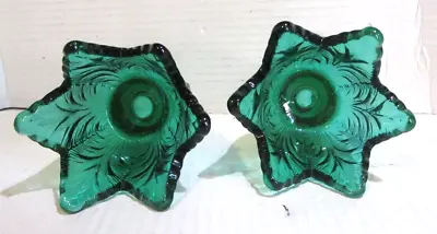 Buy Vintage Pair Of 2 Fenton Reverse Glass Tulip Two-Way Candle Holders Votive Green • 30.75£
